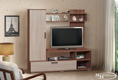 Гостиная Фиеста-17 | Комплектация 17 | длина 1,5 метра, цвет ясень шимо светлый / тёмный.