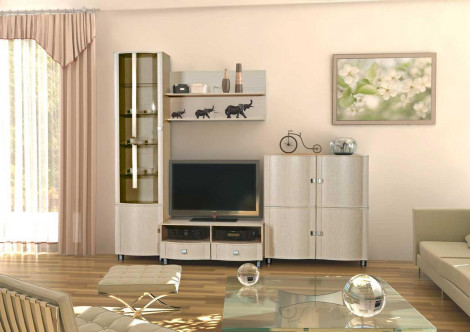 Модульная гостиная Камелия | Комплектация 02 | длина 2,7 метра, цвет дуб белёный