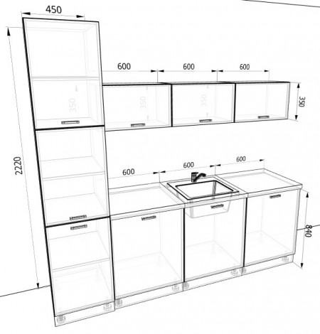 Модульная кухня Люкс | Комплектация 6 | длина 2,3 метра, цвет рубин глянец фото 2