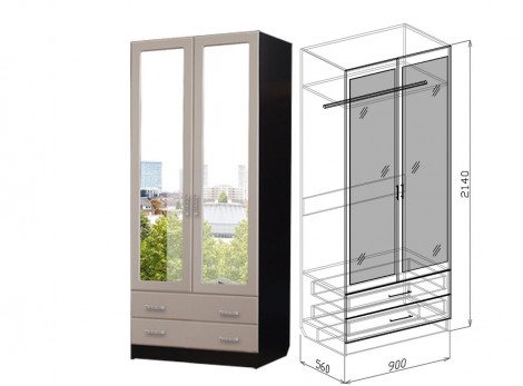 Модуль - Шкаф 2х с ящиками - Шкаф 90 см - Спальня Роберта